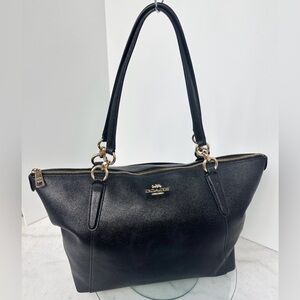 Coach Ava black crossgrain leather medium tote shoulder bag